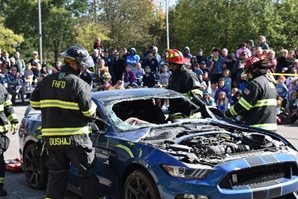 Fireman opening a crashed vehicle