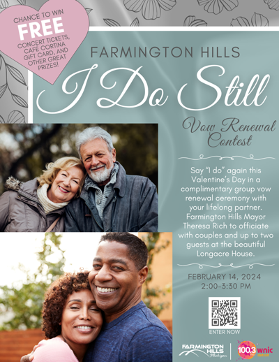 Love is in the Air: City of Farmington Hills hosts Valentine’s Day group vow renewal and giveaway with iHeart Radio’s 100.3 WNIC