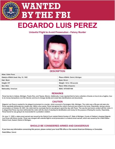 Edgardo Luis Perez wanted flyer